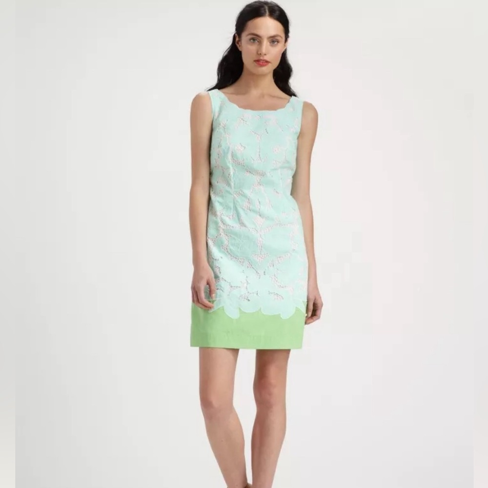 Lilly Pulitzer Capricia eyelet blue and green shift dress 4
